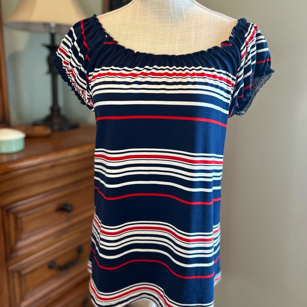 Navy Striped On or Off-Shoulder Blouse